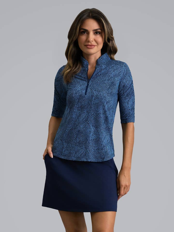 Stephanie Ruched Elbow Sleeve Mandarin Collar Top for wholesale by IBKÜL