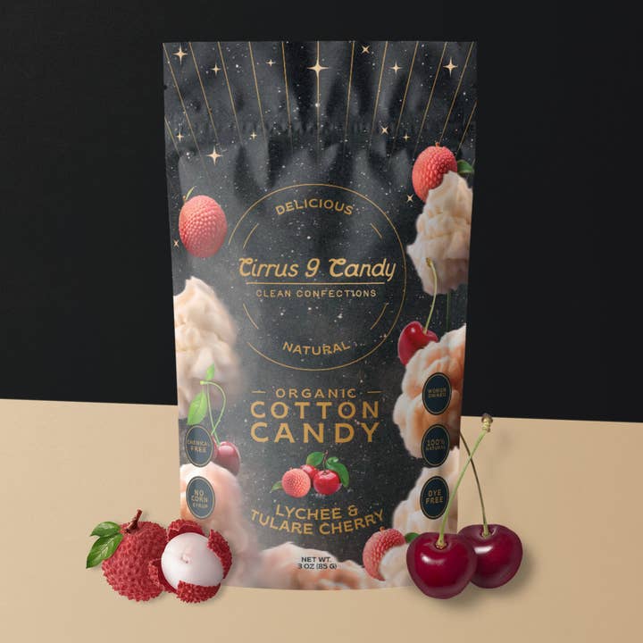 Organic Lychee & Tulare Cherry Cotton Candy for wholesale by Cirrus 9 Candy