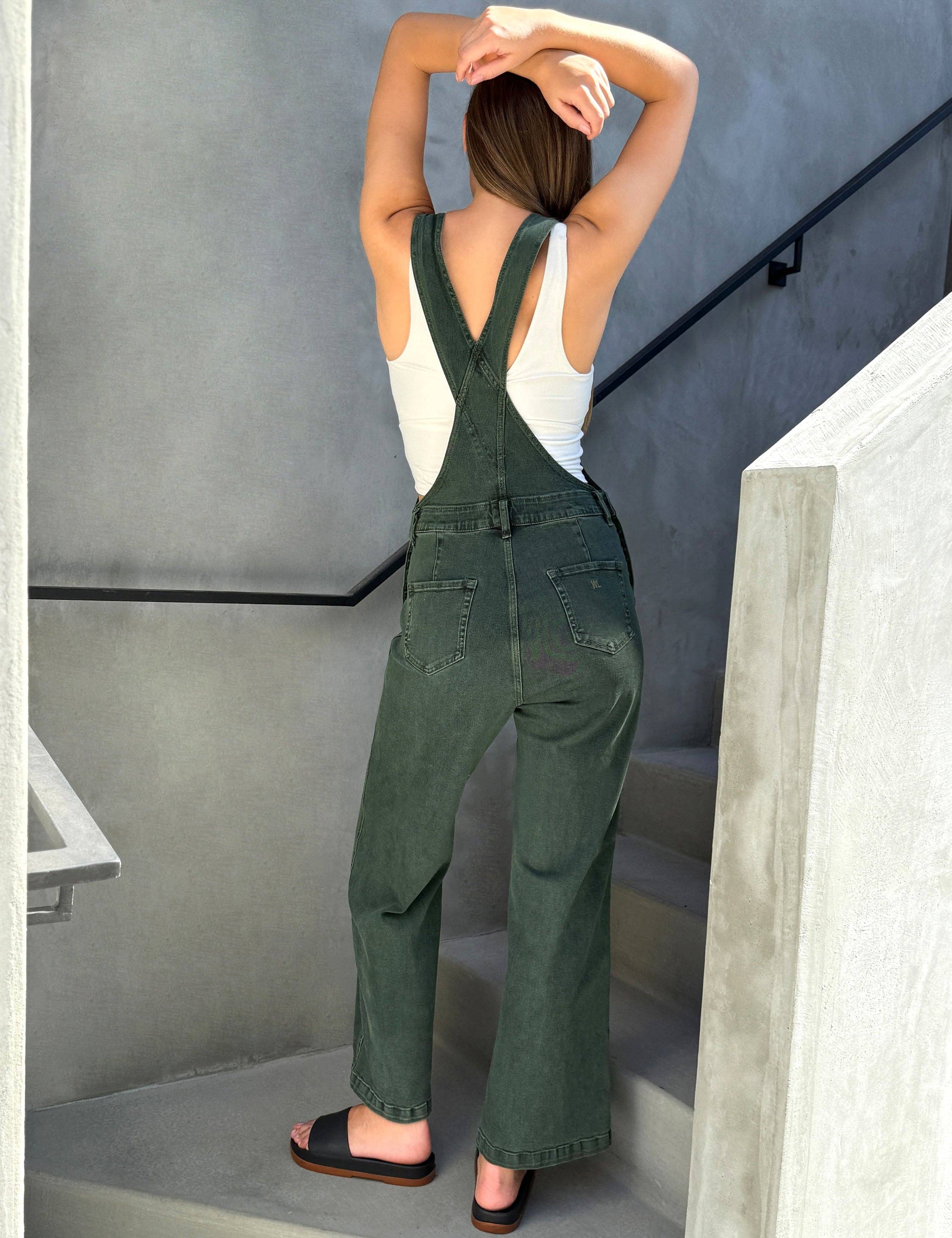 Herb Green Harriet Denim Overalls for wholesale on Faire1
