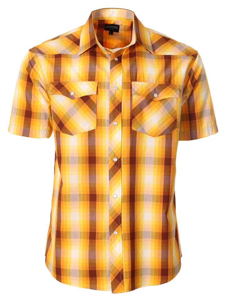 b-one inc - Wholesale Buttoned-down shirt – Men's - Men's Pearl Snap Button Down Plaid Short Sleeve Western Shirt3