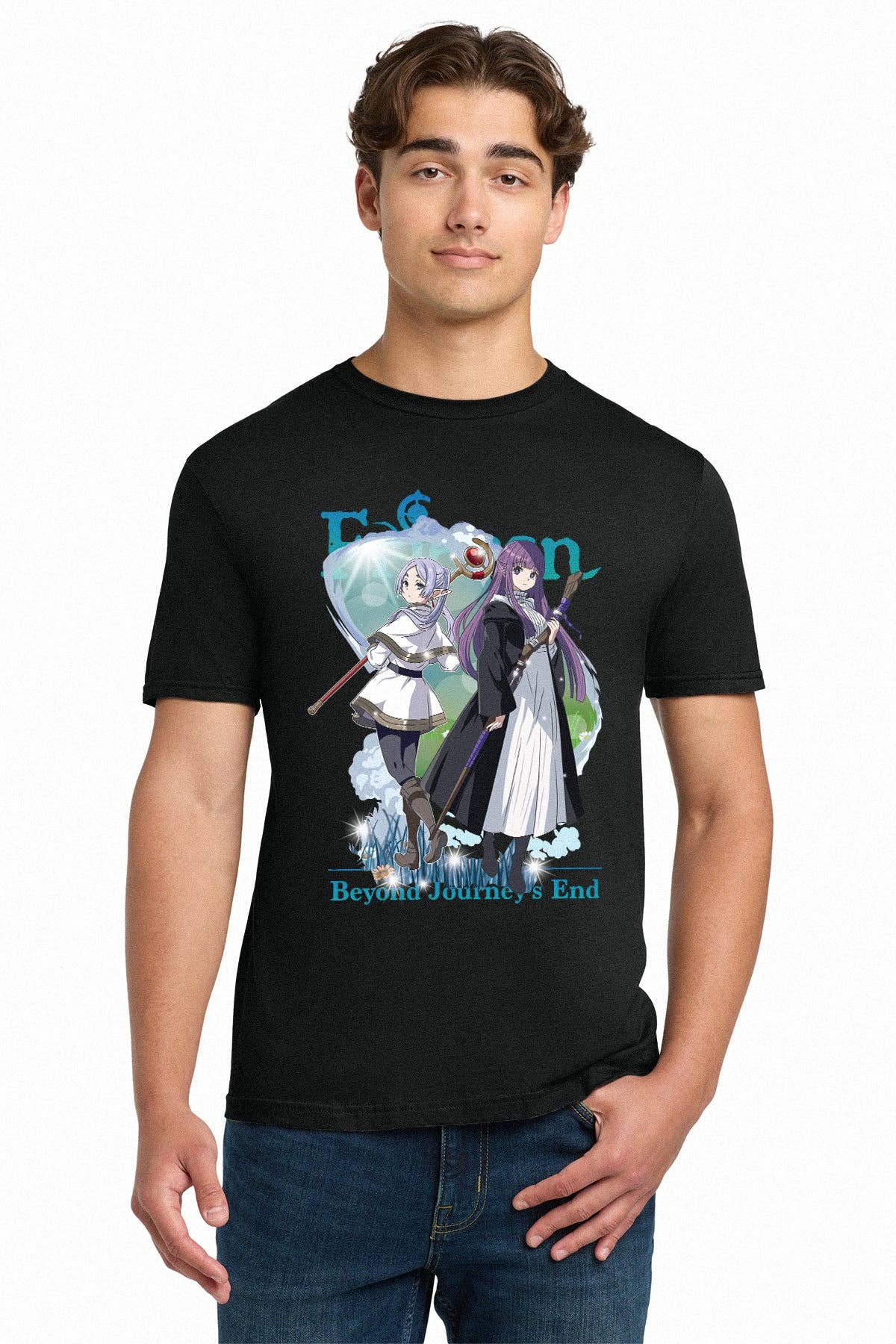 Fundom – T-shirt gráfica - Unissexo por atacado – Camiseta Unissexo para Adultos Frieren e Fern Além do Fim da Jornada Duo1