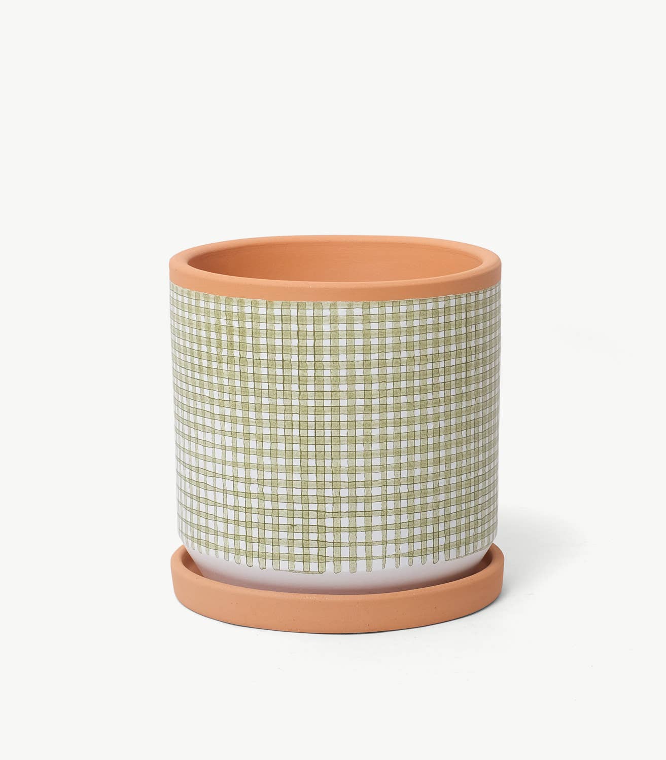 Casa Atlântica - Wholesale Plant Pot - Moss green checkered pot with saucer