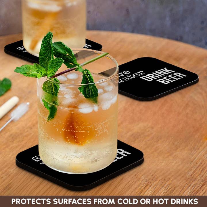 3dRose - Wholesale Coasters - 3dRose, Save Water Drink Beer. White lettering on black background., Coaster9