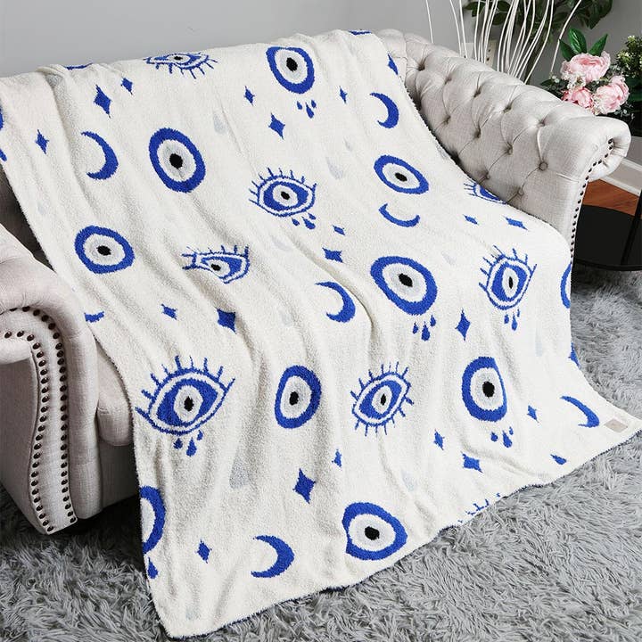 Sensibling Corp. - Wholesale Throw Blanket - Evil Eye Star Crescent Patterned Reversible Throw Blanket