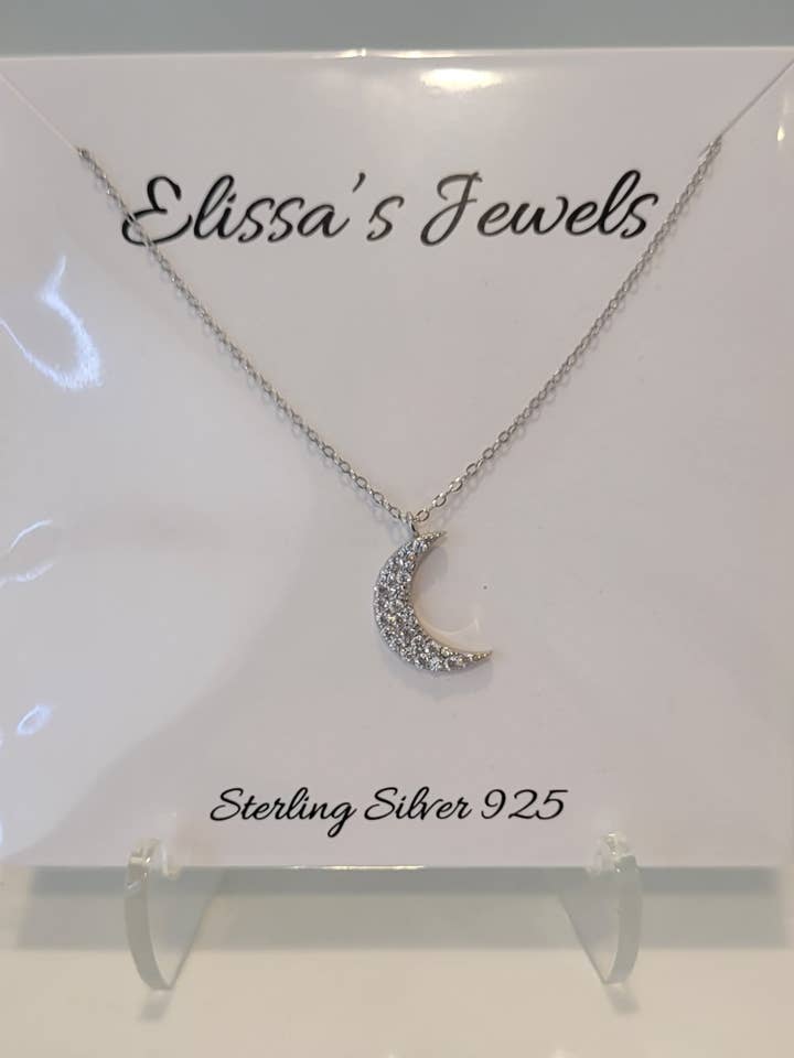 Sterling Silver 925 Necklace Half Moon with CZ for wholesale by Elissas Jewels
