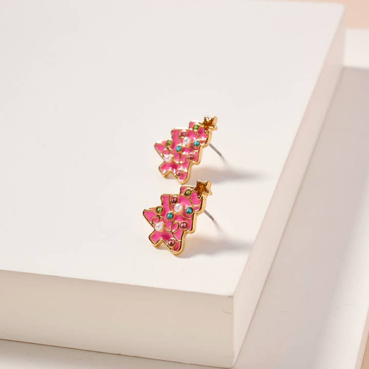 Frem - Wholesale Stud/Post Earrings - Christmas Tree Enamel Stud Earrings