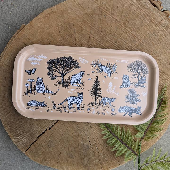 birch wood tray | outside cats - tan 17" x 9" dishwasher safe for wholesale by ilikesara | art + goods