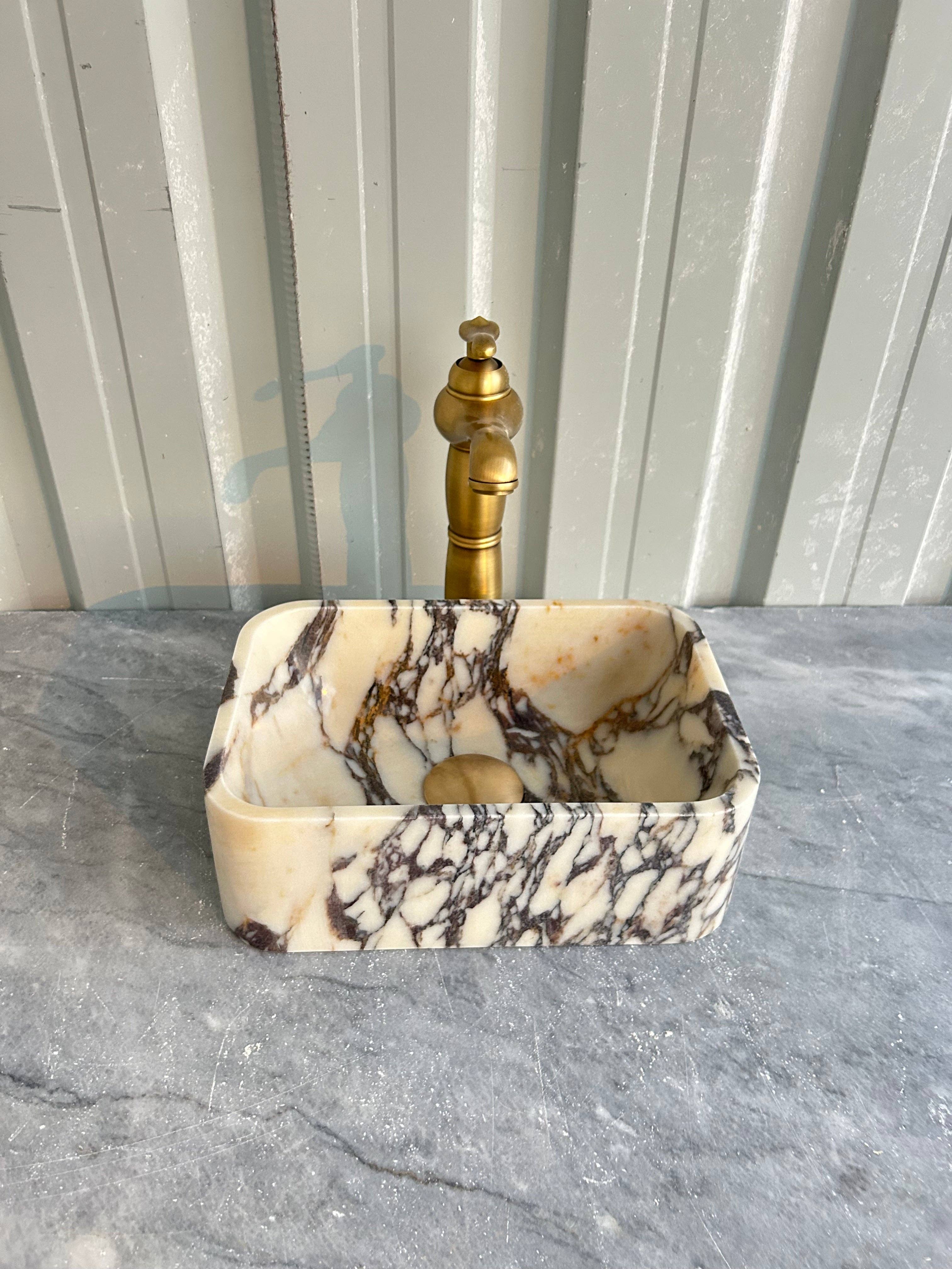 Arbon Marble - Wholesale Bathroom Accessory Set - Calacatta Viola Small Marble Sink, Wall Mount Marble Washbasin, Rustic Bathroom Decor