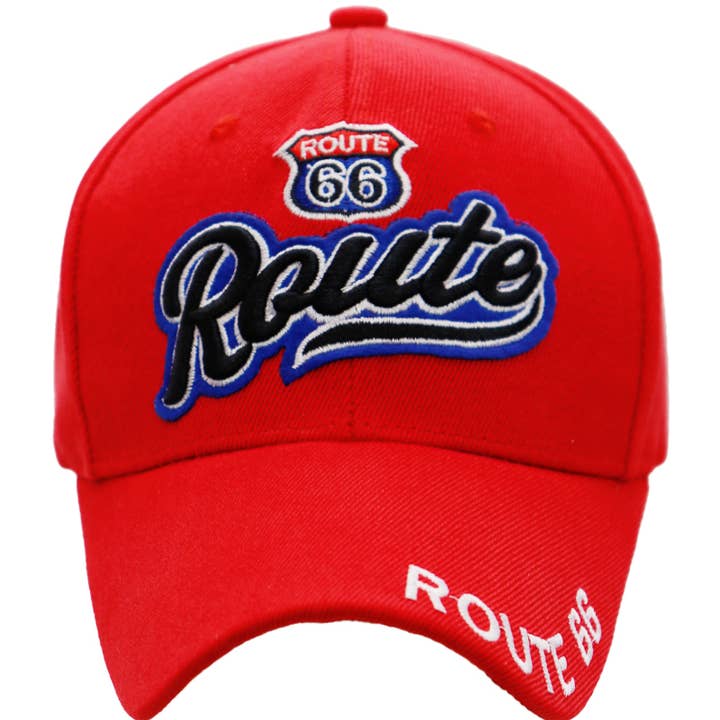 Cap Zone - Wholesale Baseball Cap - Unisex - Route 66 Cursive Logo Velcro Back Baseball Cap7