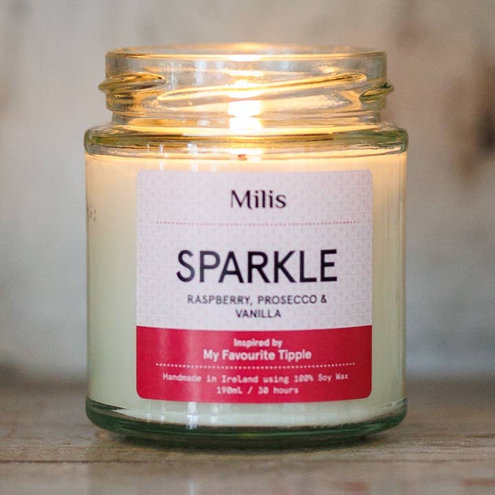 Milis – Engroshandel Glaslys – Sparkle Duftlys – hindbær, prosecco og vanilje0