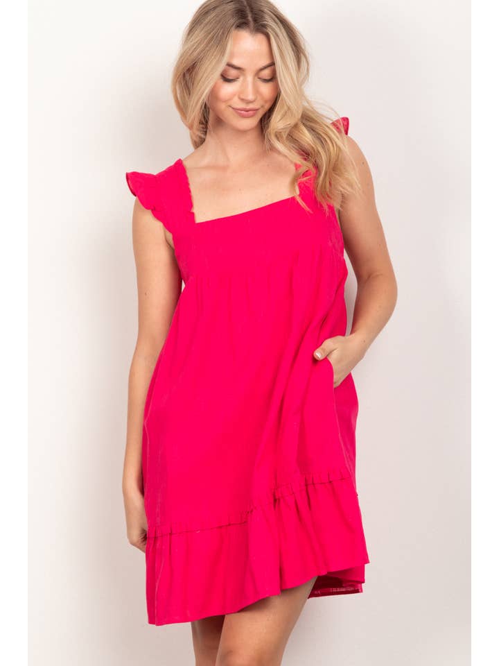 VERY J - Wholesale Dress - Women's - ND31184X-PLUS SIZE Ruffled Solid Linen Backless Mini Dress11