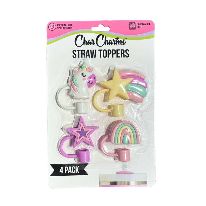 Unicorn Straw Toppers (4 PK) for wholesale by CharCharms