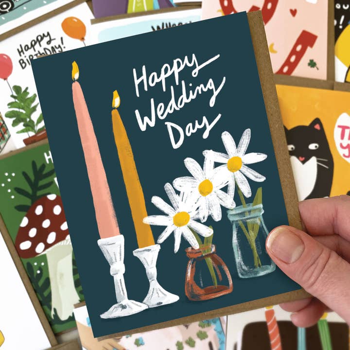 Kat French Design - Wholesale Wedding Card - Candles & Flowers - Happy Wedding Day Card