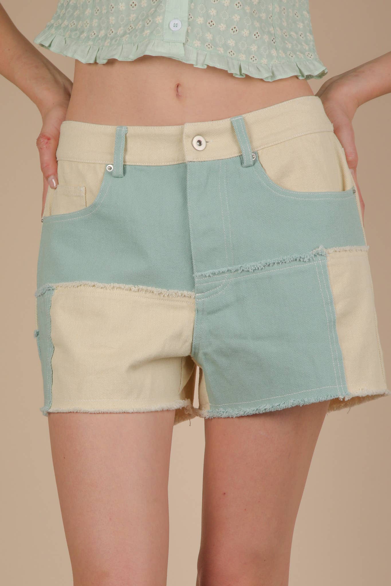 VERY J - Vente Short – femme - NP70779-Short décontracté à blocs de couleur lavés doux11