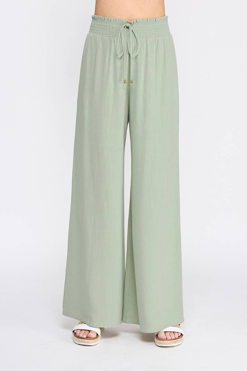 Allie Rose - Wholesale Pants - Women's - Soft Linen Smocked Waist Wide Leg Pants4