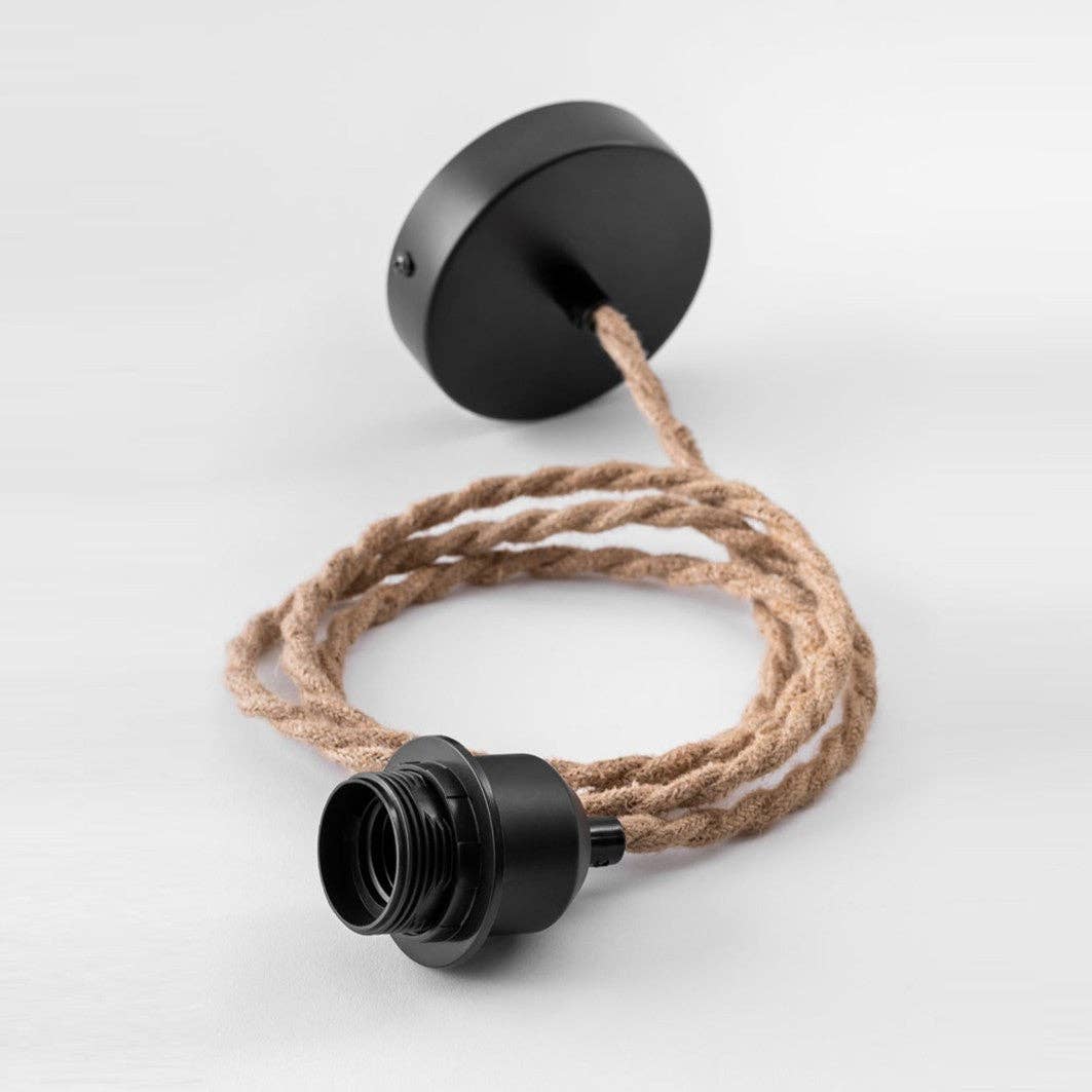 Bohome Living – Candeeiro/lâmpada suspensa por atacado – Sistema elétrico para suspensão preta e juta entrançada0