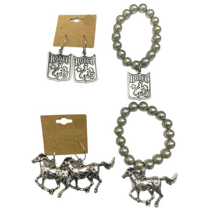 Accessories To Go - Wholesale Jewelry Set - Rodeo & Running Horse Charm Jewelry - Earring & Bracelet