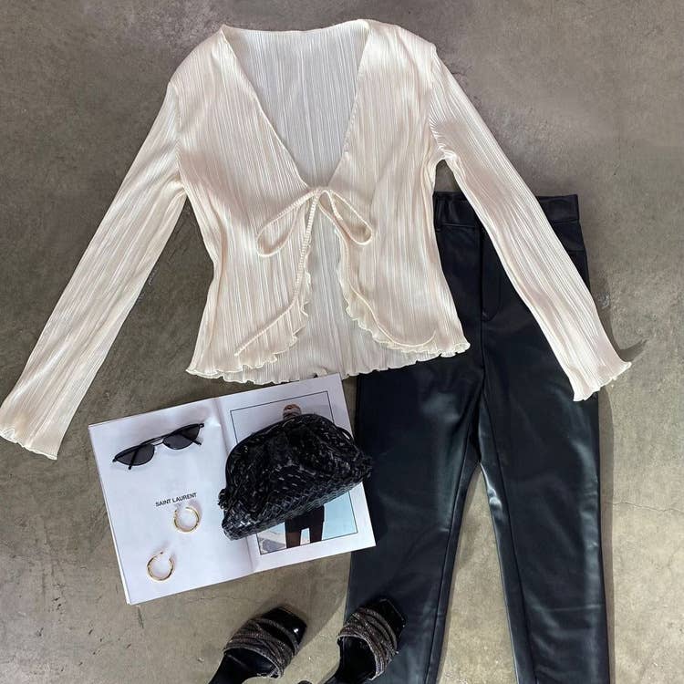 Sweetkama - Wholesale Blouse - Women's - Sweetkama Ladies Solid Color Wrinkle Casual Lace Shirt11