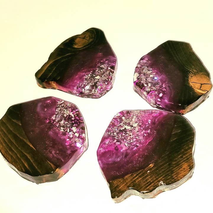 Geode Wood and Resin Coasters for wholesale by WoodShack Curiosities