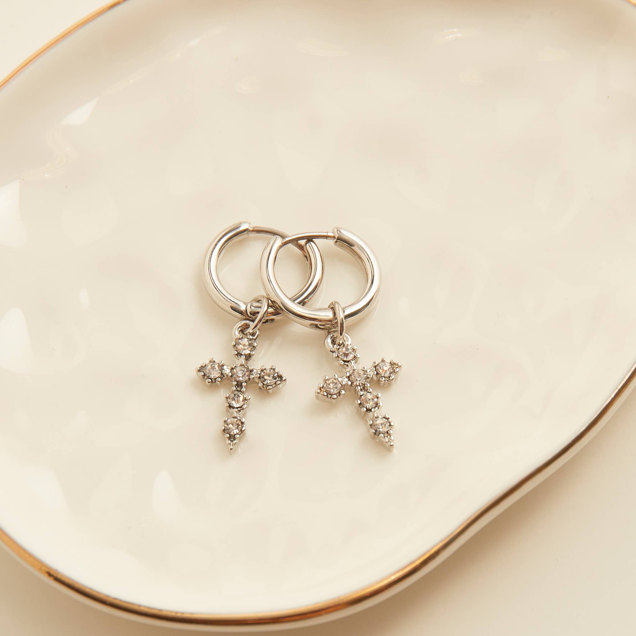 Elsie & Zoey - Wholesale Hoop Earrings - Cera Pave Inspirational Cross Hoop Earrings2