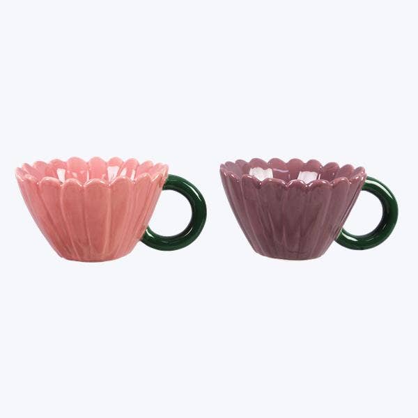 Ceramic Flower 6.7 oz Cup, 2 Ast for wholesale by Young's