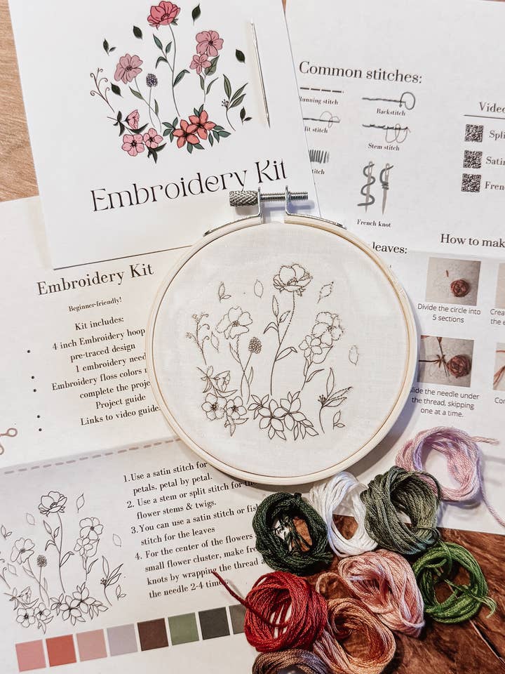 Wildflowers embroidery kit for wholesale by Frederick Made