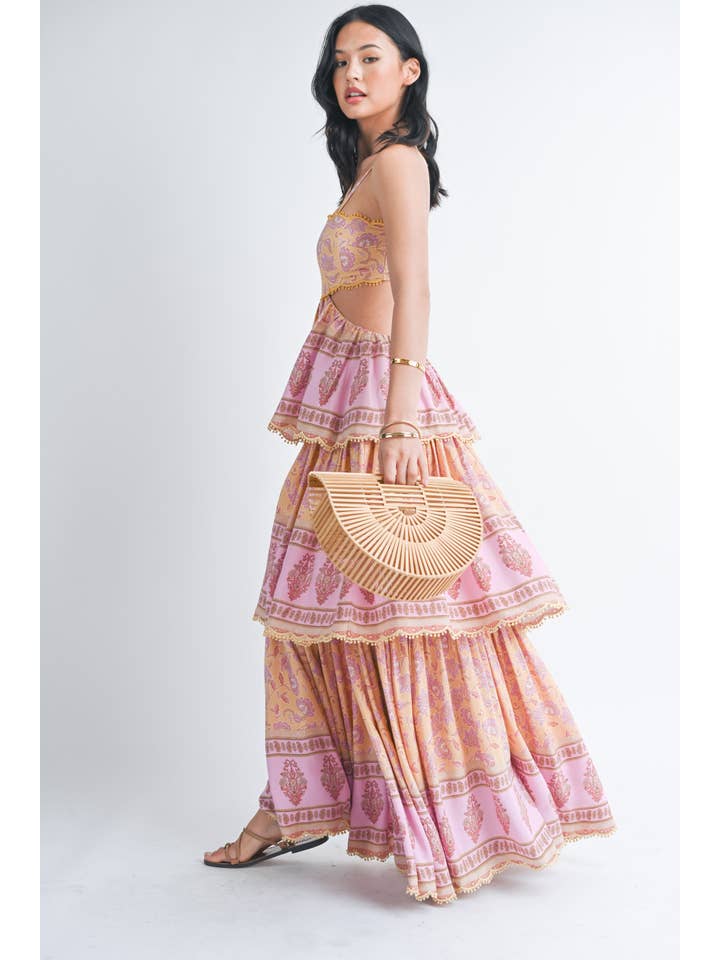 Klesis - Wholesale Dress – Women's - ID7063 THREE TIER PRINTED MAXI DRESS WITH POM POM TRIM16