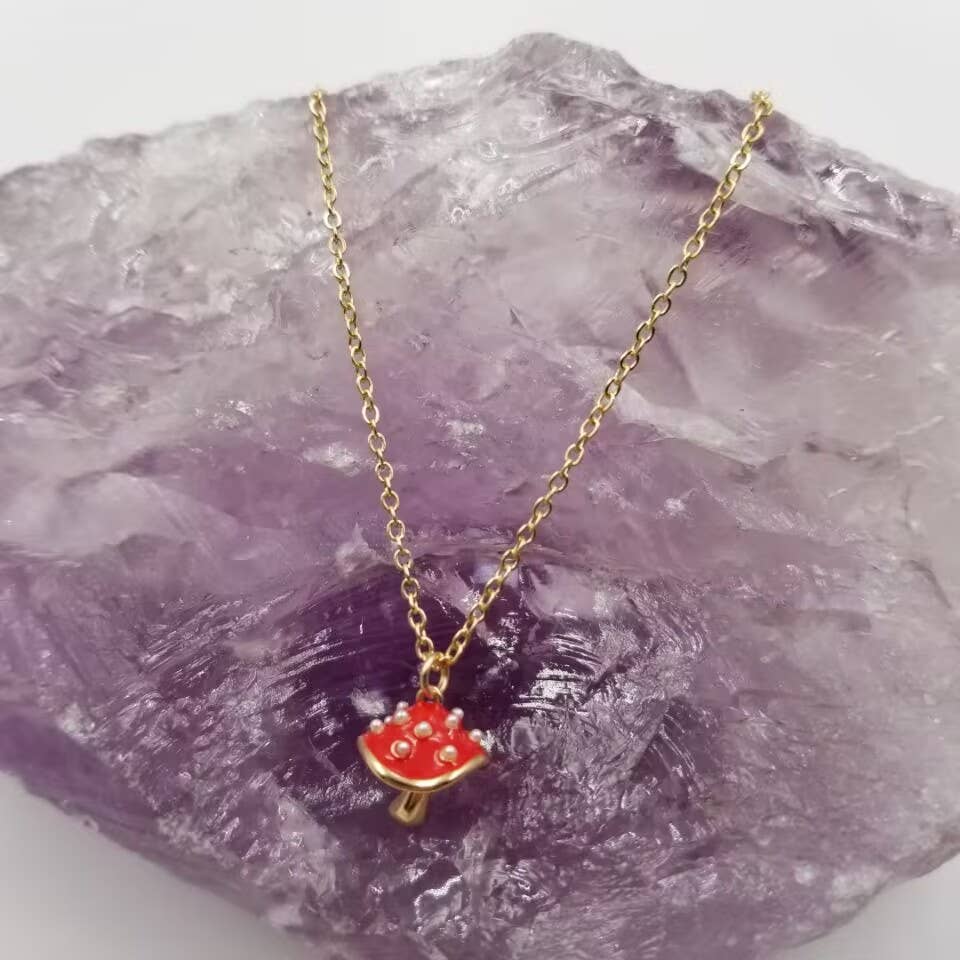 magnolia jewelry - Wholesale Halskettinghanger - Emaille halsketting met paddenstoel0