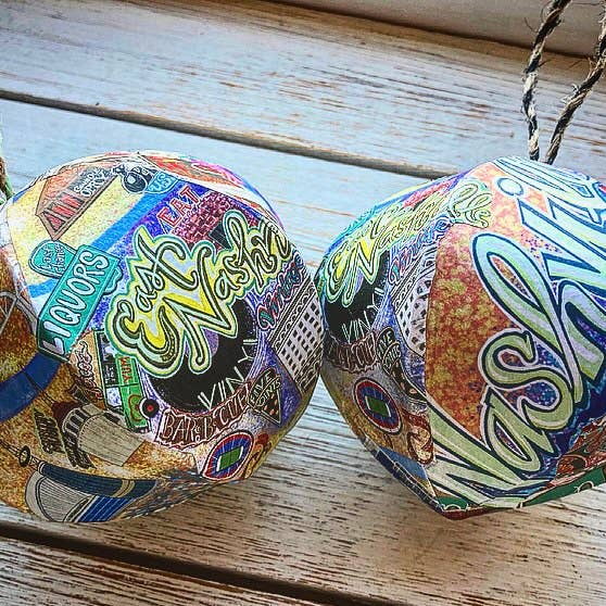 Domesticadence - Wholesale Ornament - Hand-Drawn Nashville Tennessee Handmade Mini-Globe Ornament5
