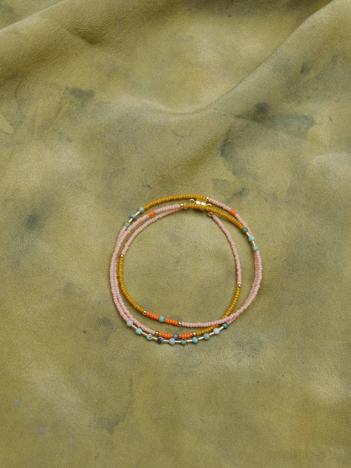 Wrap Bracelet- in Blush with turquoise for wholesale by Freestone