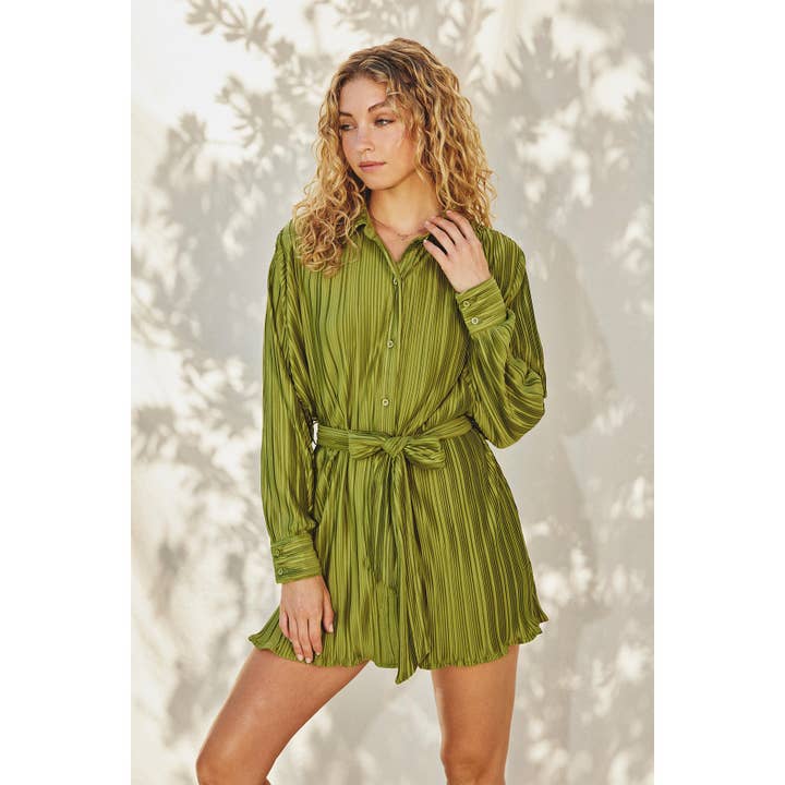 Micro-Pleat Tie Waist Mini Dress for wholesale by Dress Forum