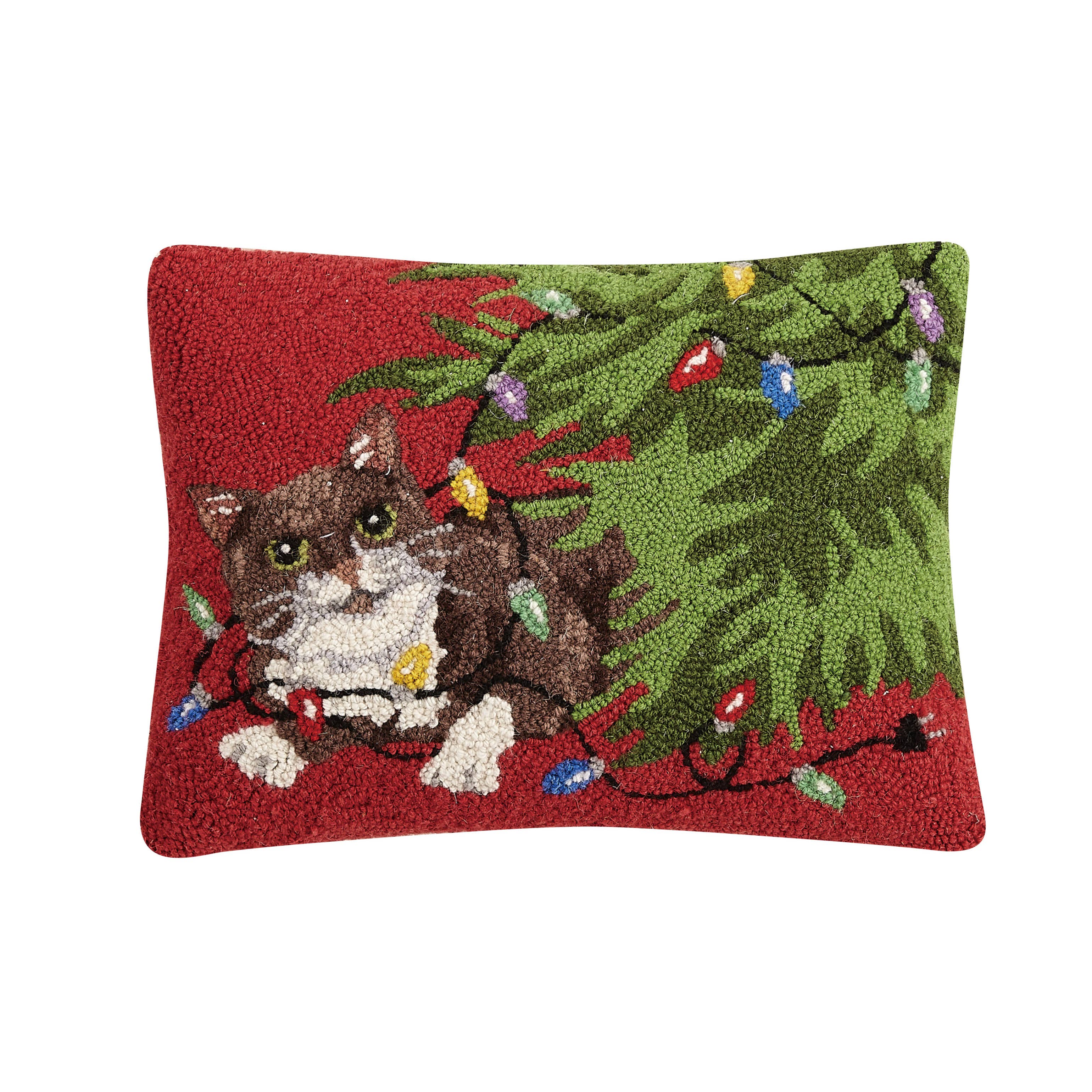Peking Handicraft - Wholesale Throw/Decorative Pillow - Holiday Cat Under The Tree Hook Pillow0