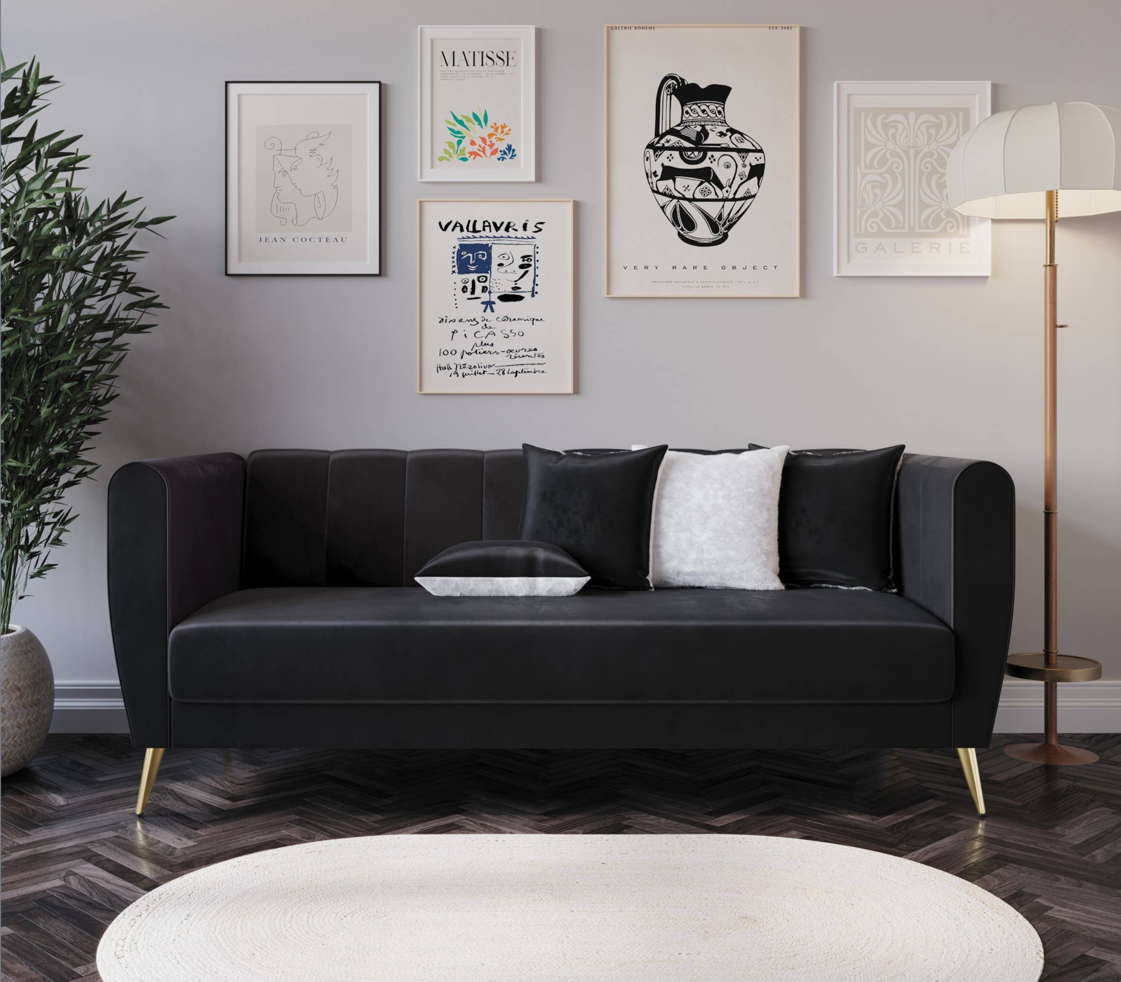 Home Design - Wholesale Sofa - Scarlett Velvet Flared Arm 3-Seater Sofa with 4 Throw Pillow2