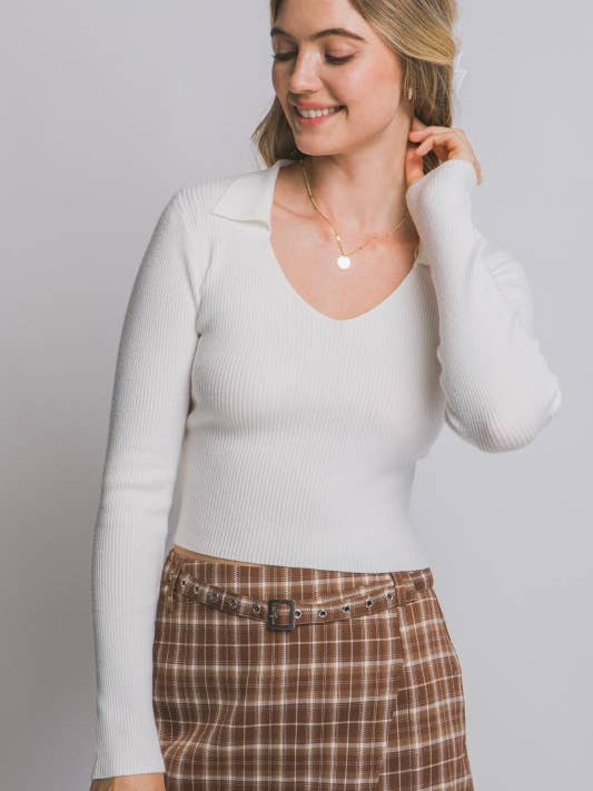 Trui met V-hals en kraag voor wholesale door MintChoco