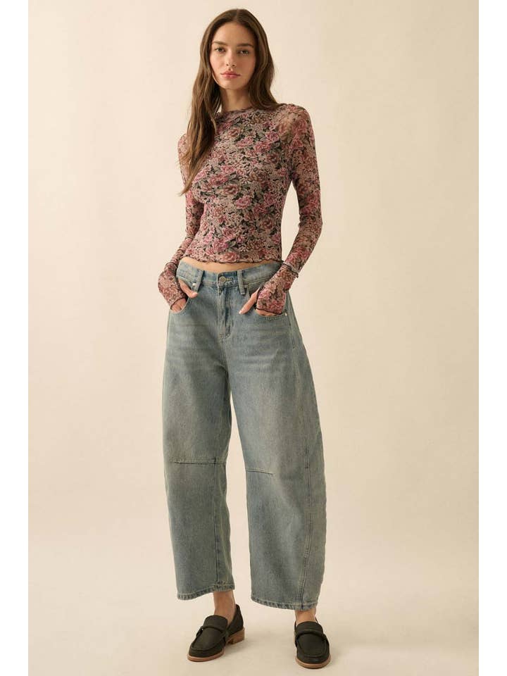 Promesa USA - Wholesale Knit Top - Women's - Floral-Print Mesh Thumbhole Mock-Neck Top15