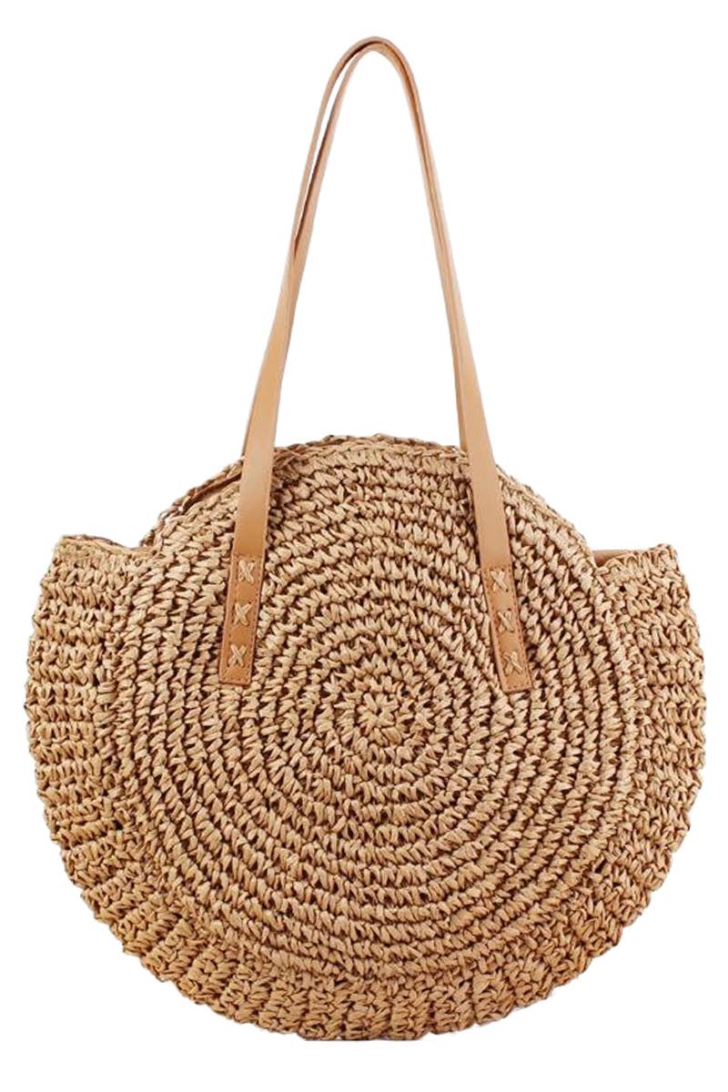 Cap Zone - Wholesale Beach Bag - Boho Evil Eye Rattan Wicker Round Beach Tote Bag6