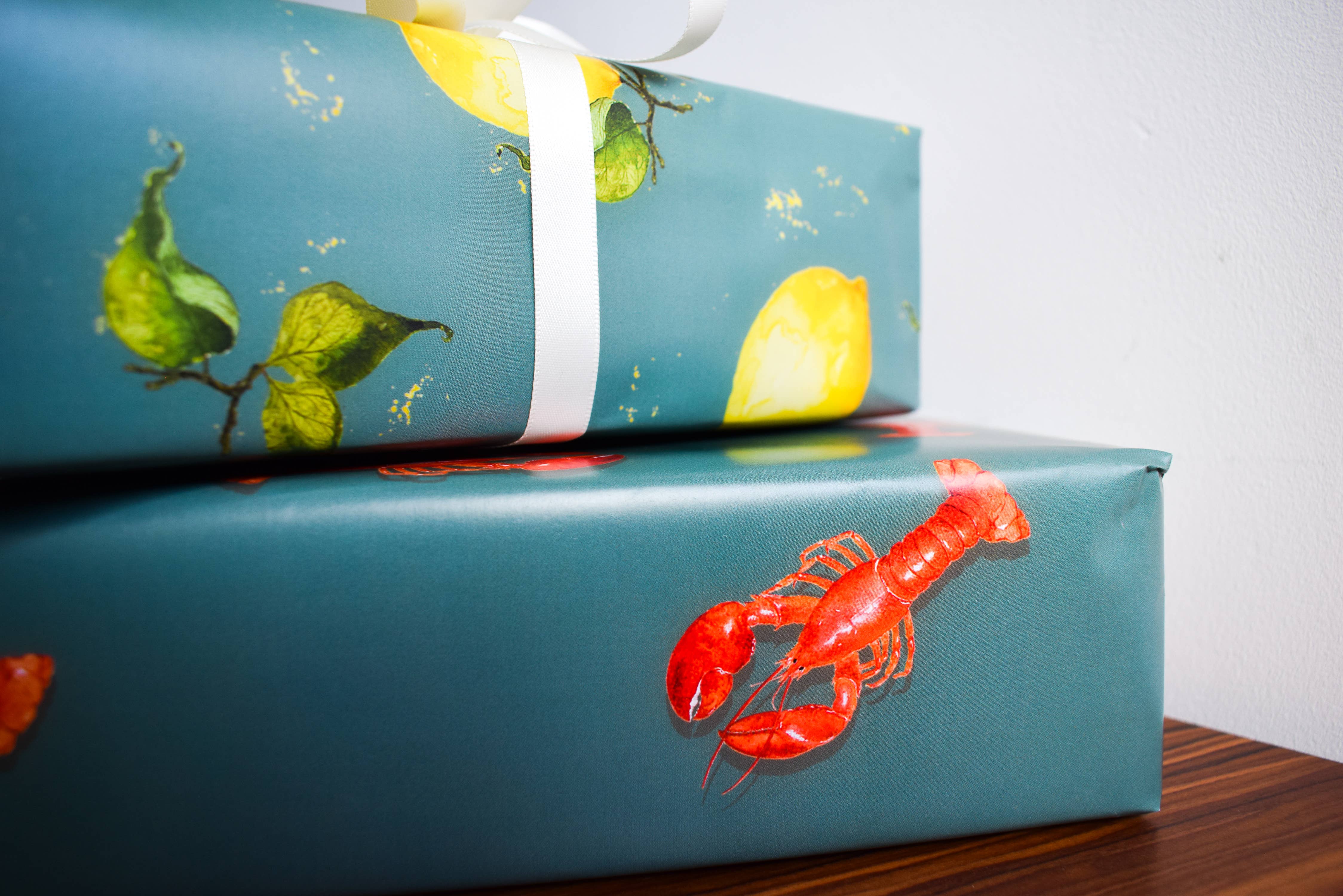 studio frewb - Wholesale Flat Wrap - Lobster gift wrap (teal) - single sheets 7