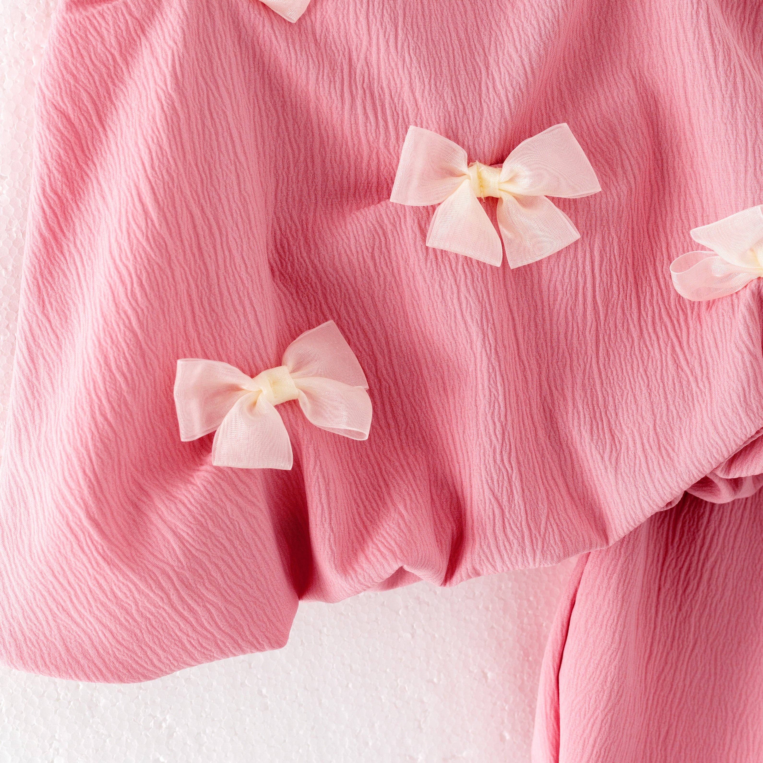 Auraquise - Wholesale Top & Short Set - Kids - Girls Summer Pink Bow Fashion Cute Short Set7