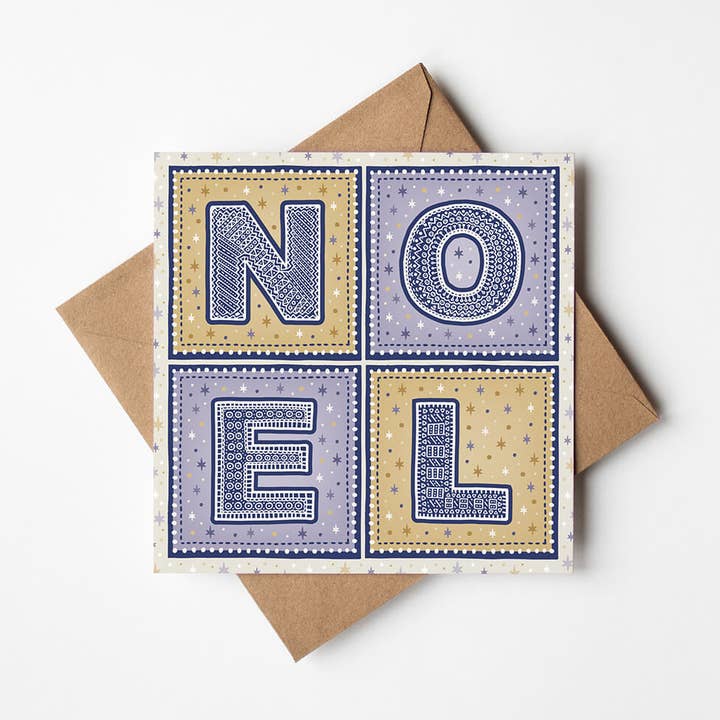 Purple and Gold 'Noel' Christmas Card for wholesale by Jess A Little Creative