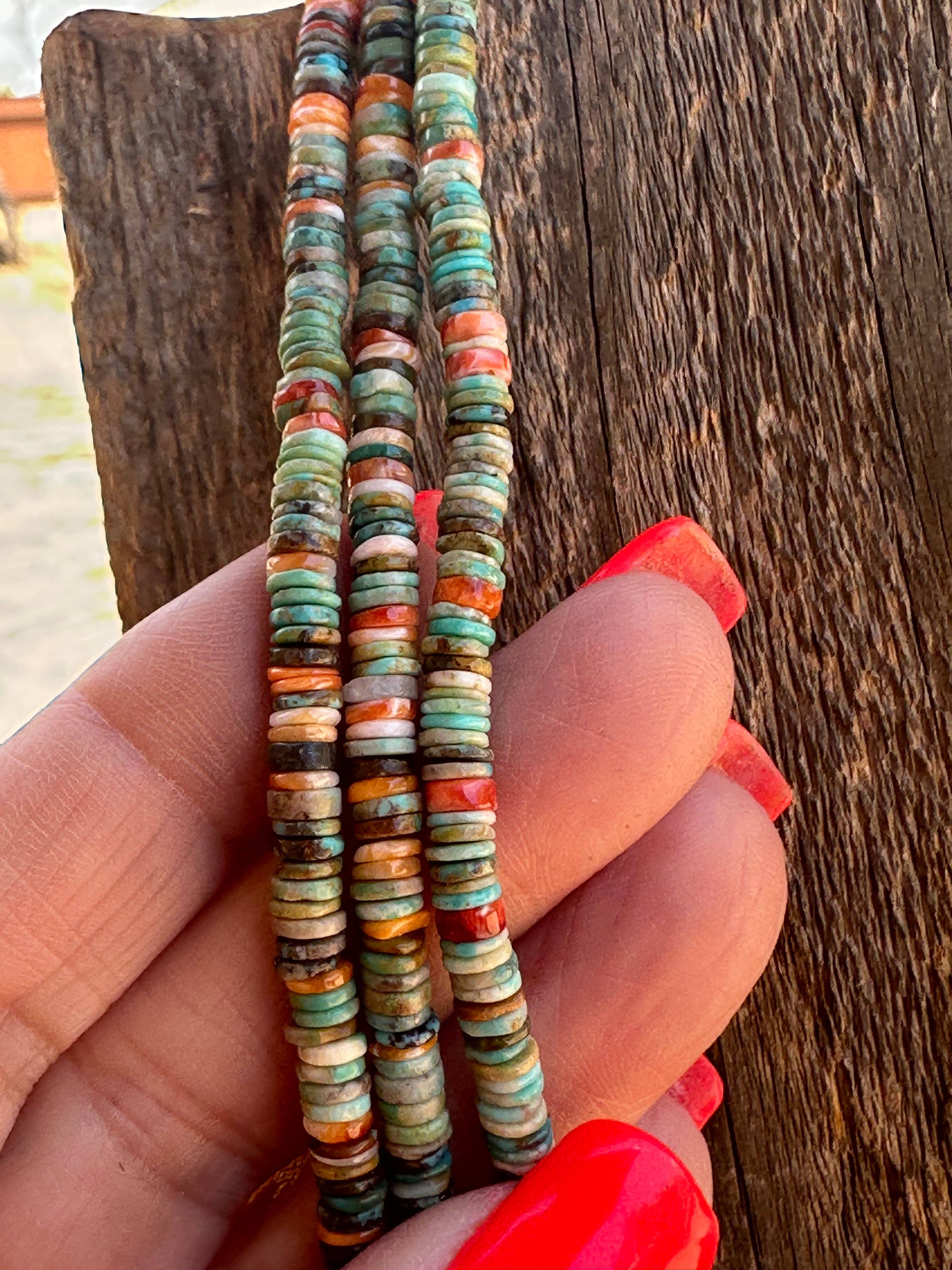 Nizhonitradersllc - Wholesale Beaded/Pearl Necklace - Navajo Kingman Turquoise & Spiny Sterling Silver 5mm Beaded Necklace5