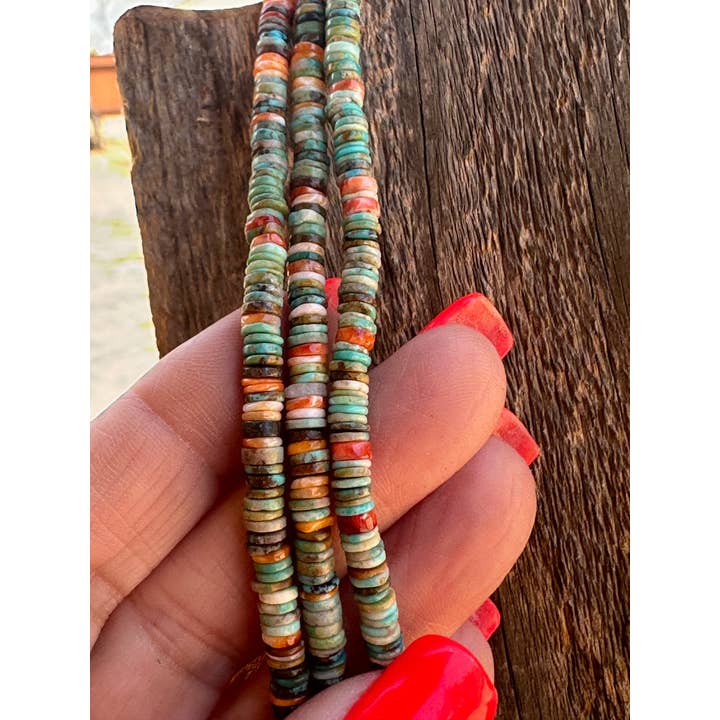 Nizhonitradersllc - Wholesale Beaded/Pearl Necklace - Navajo Kingman Turquoise & Spiny Sterling Silver 5mm Beaded Necklace5