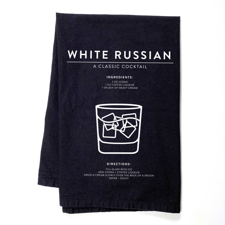 White Russian Classic Cocktail Flour Sack Kitchen & Bar Towel for wholesale by RubiaRojo