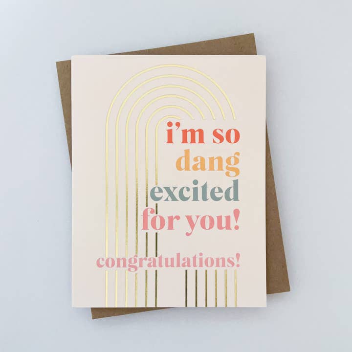 Carte dorée So Dang Excited pour la vente par Blue Leaf Design Co.