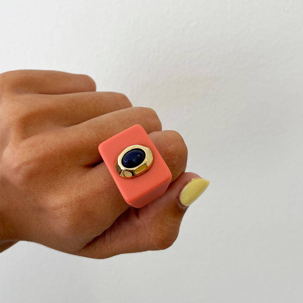 ÉMOLO - Wholesale Cocktail/Statement Ring - Coral women's ring with natural sodalite stone1