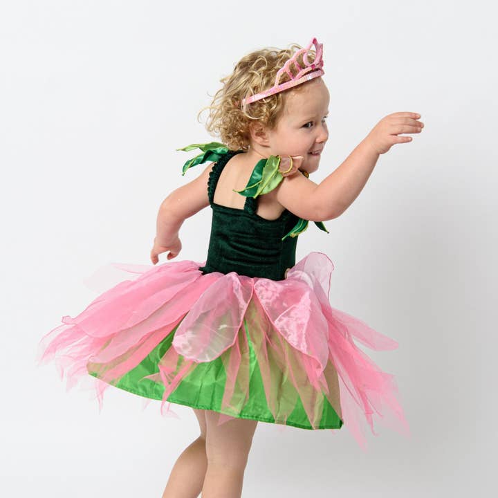 Green with pink skirt Little Ragged Blossom Dress for wholesale on Faire1