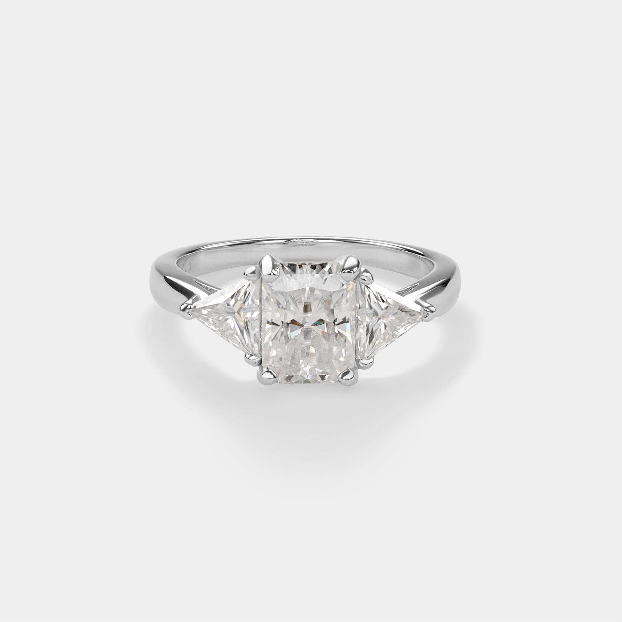 Perimade & Co. LLC - Wholesale Engagement Ring - Three Stone Moissanite Engagement Ring in Sterling Silver