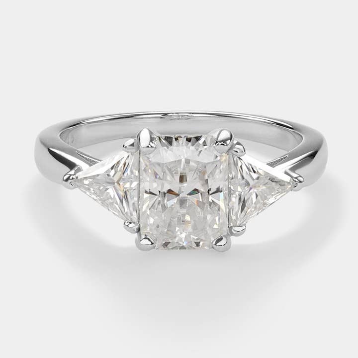 Perimade & Co. LLC - Wholesale Engagement Ring - Three Stone Moissanite Engagement Ring in Sterling Silver0