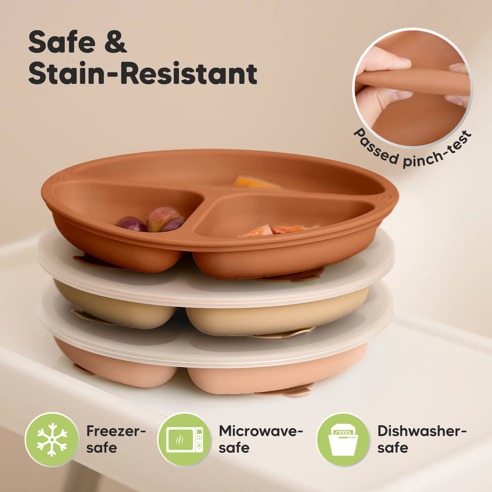 Terracotta 3-Pack Prep Suction Plates with Lids BPA-Free Baby Plate for wholesale on Faire4