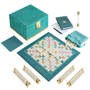 WS Game Company Scrabble Deluxe Edition with Rotating Wooden Game Board