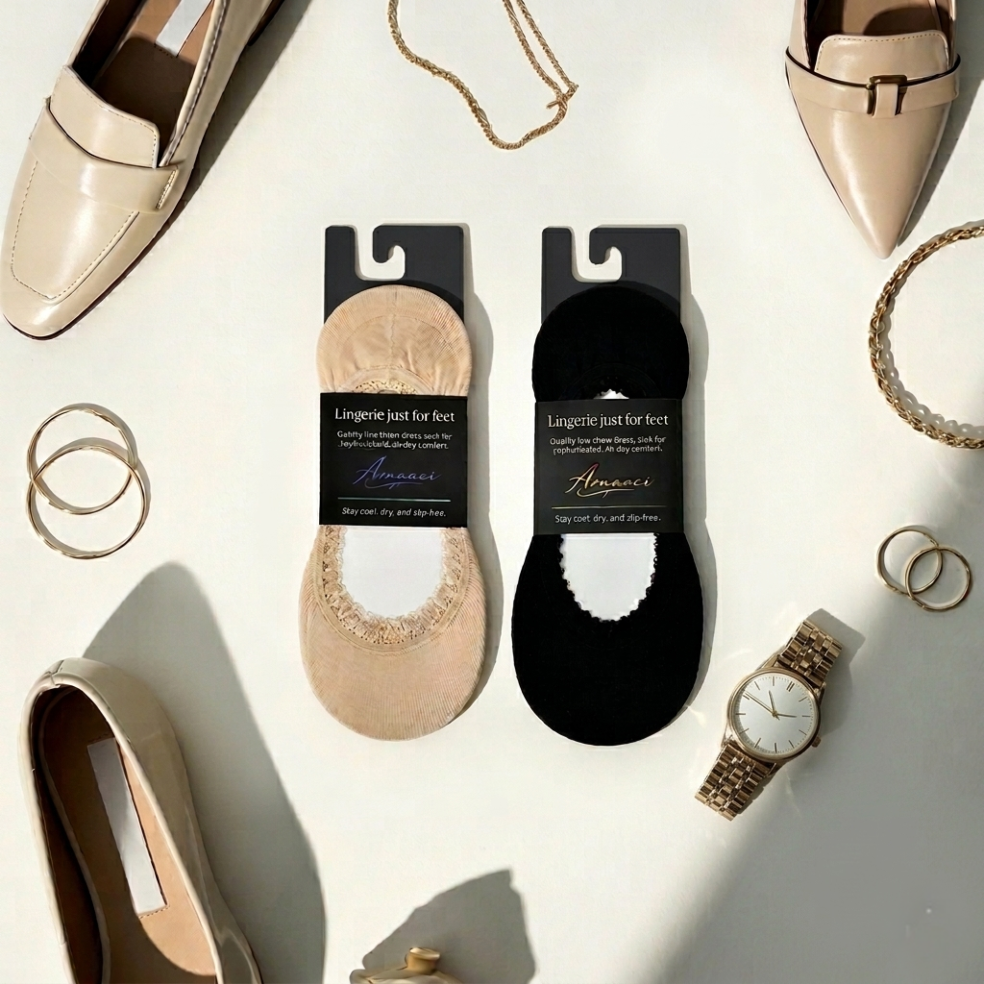 Arnacci - Wholesale Socks - Women's - No-Show Socks for Heels & Flats | Arnacci Topline Protection Shimmer-Stretch Footies2